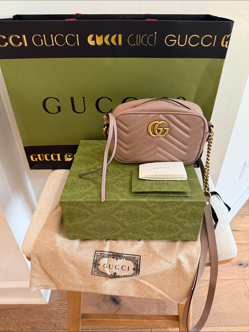 Authentic Gucci GG Marmont Chevron Crossbody Bag
